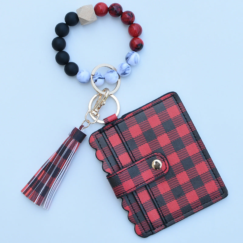 Wholesale Card Holder Pu Tassel Beads Bracelet Wallet Keychain